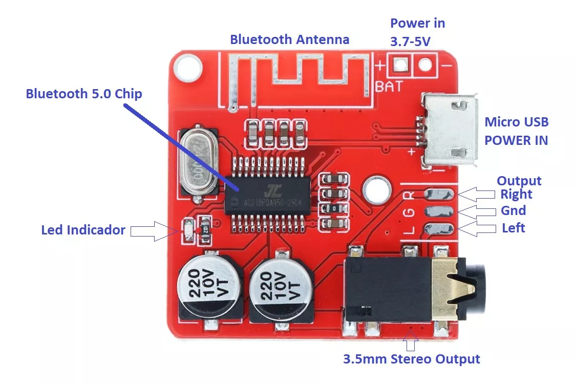 Modulo Audio Receptor Bluetooth 5.0 Estereo Usb Jack 3.5mm - Imagen 3