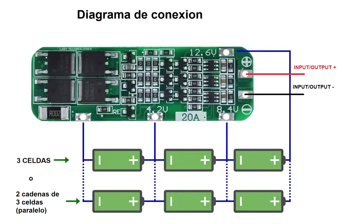Modulo De Proteccion 3 Baterias Li-ion 18650 Bms 3s 20a 12v - Imagen 2