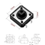 Pulsador Button Tact Switch Na 12x12x7.3mm X 10 U Negro - Imagen 2