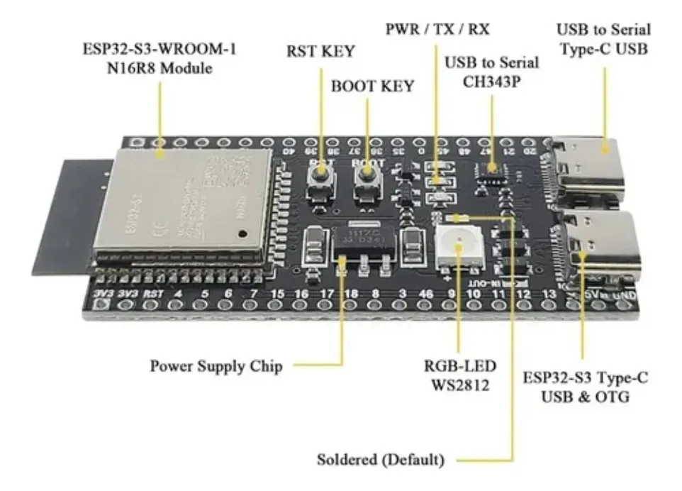 Placa Desarrollo Esp32-s3 N16r8 Wifi Ble Led Usb C Doble - Imagen 5