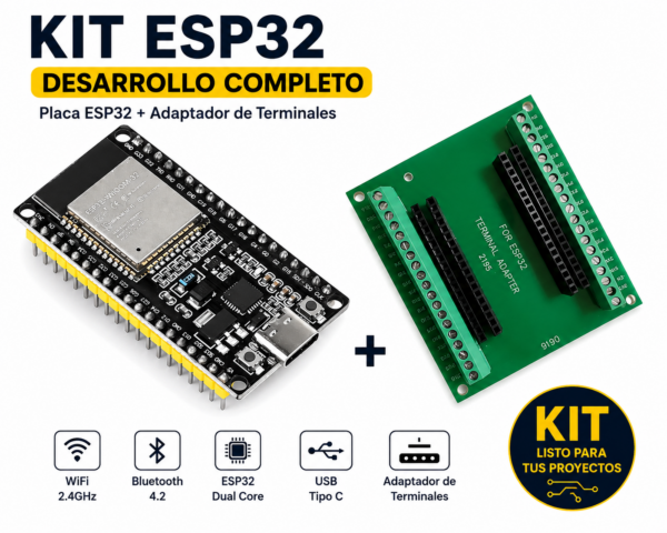 Kit Esp32 Nodemcu 38 Pines Usb C Wifi + Placa De Expansión - Imagen 2